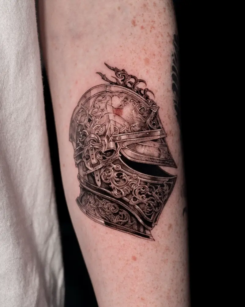 Ornamental Gothic Knight Helmet Tattoo