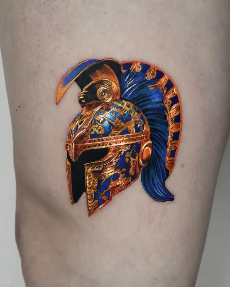 Ornamental Greek Warrior Helmet Tattoo