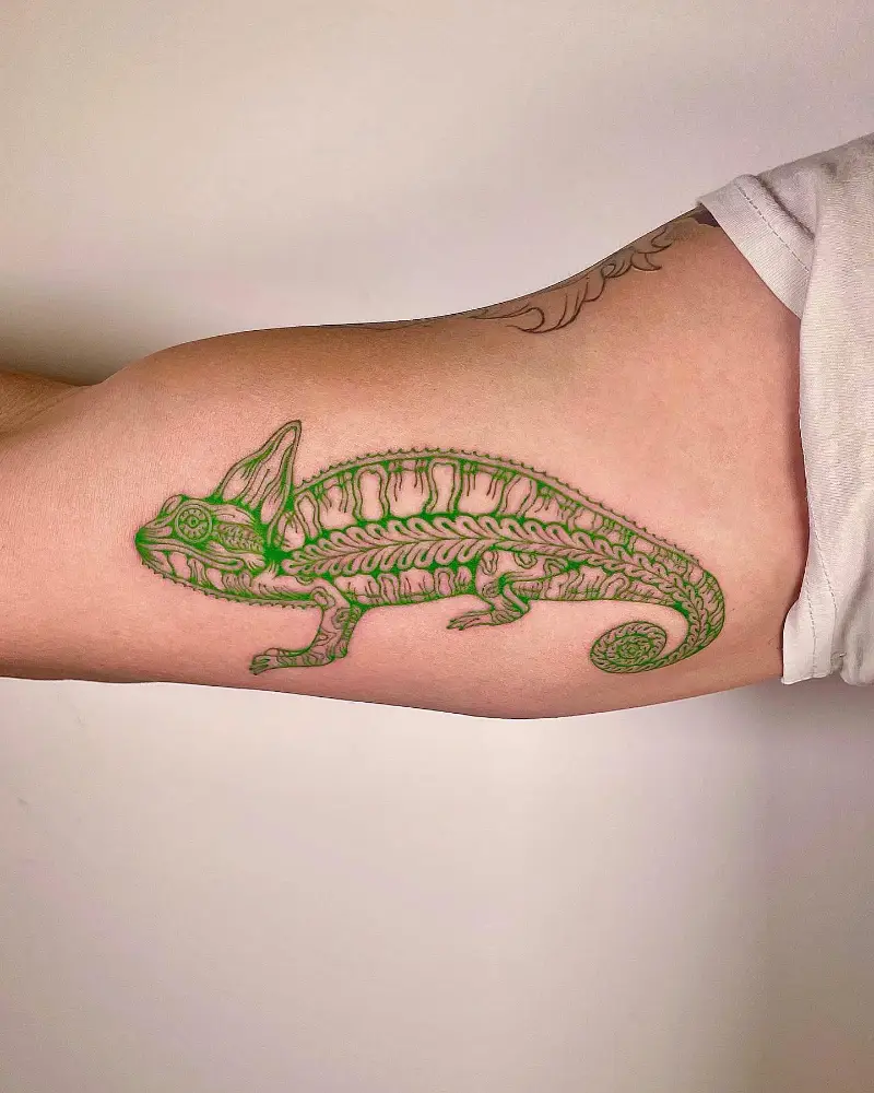 Ornamental Green Chameleon Tattoo