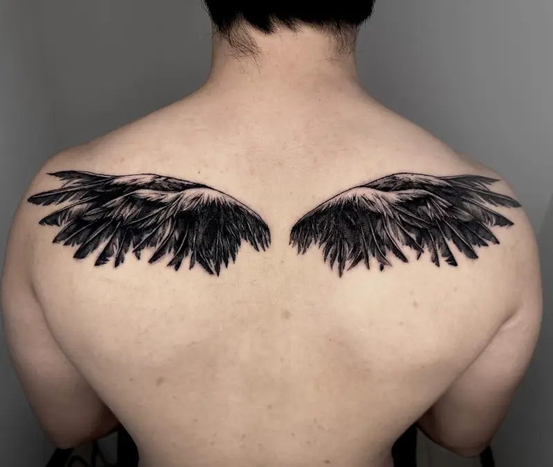 Oversized Back Angel Wings Tattoo
