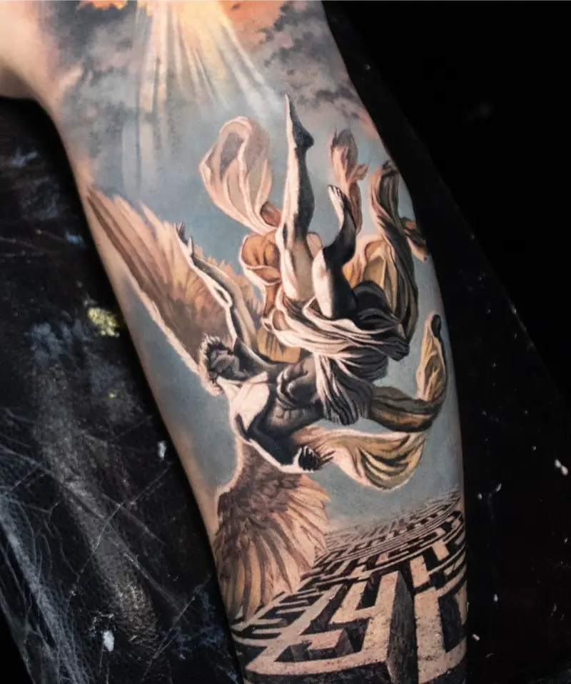 Painting Style Icarus Maze Tattoo