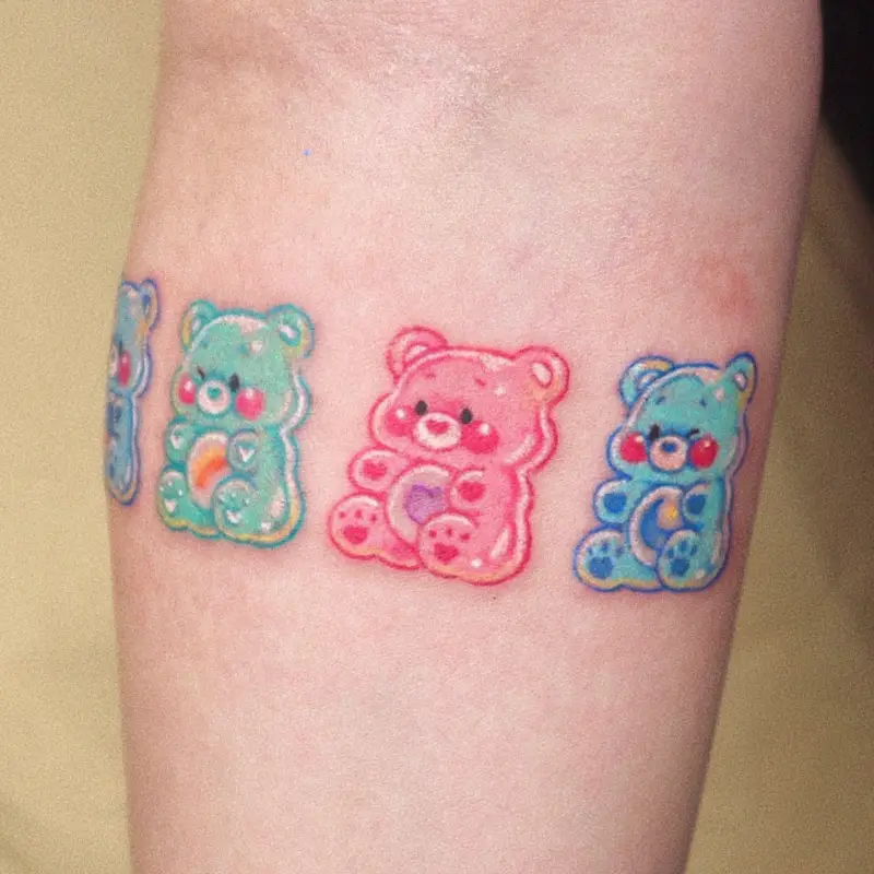 Pastel Care Bear Inspired Gummy Bear Tattoo