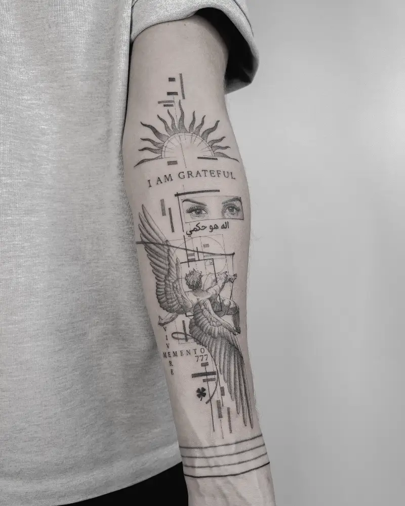 Patchwork Icarus Typography Tattoo