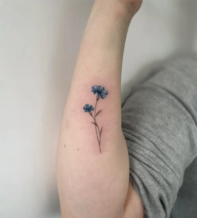 Petite Fine Line Cornflower Pair Tattoo
