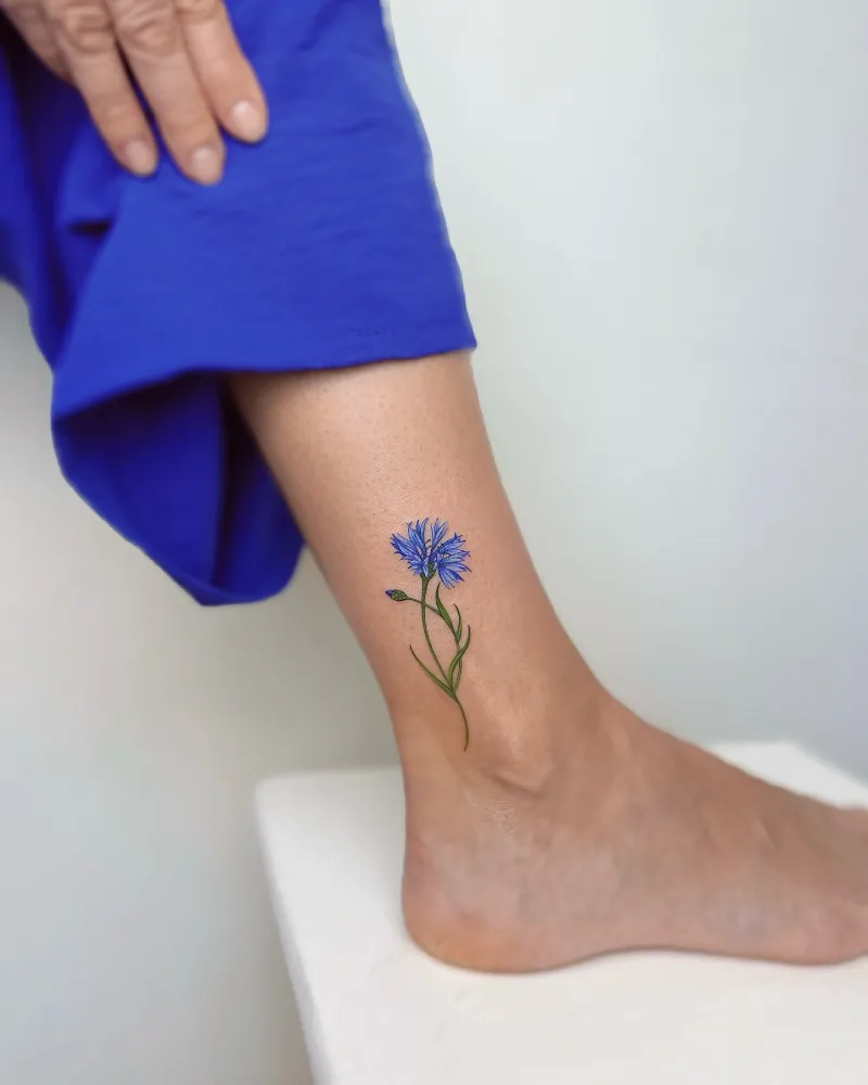 Petite Realistic Cornflower Ankle Tattoo