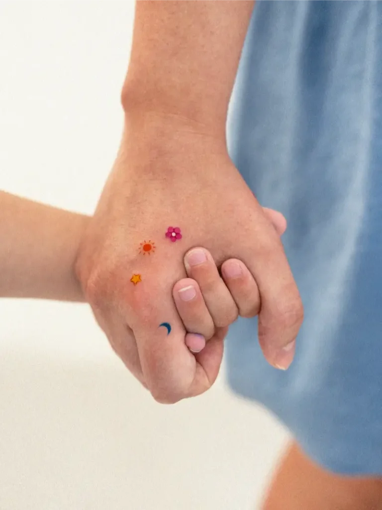 Playful Color Symbol Hand Holding Tattoo