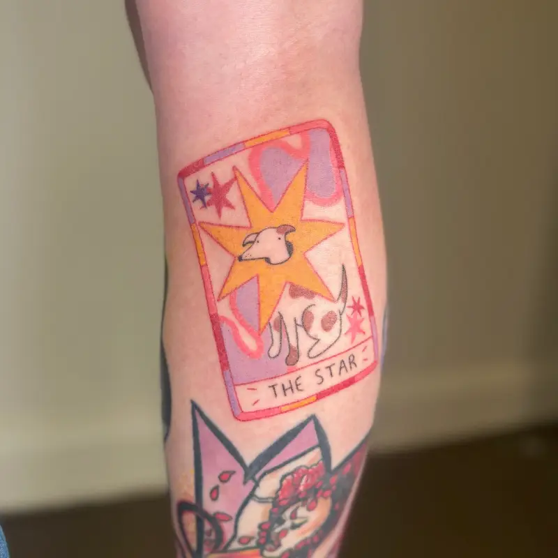 Playful Retro Star Tarot Card Tattoo