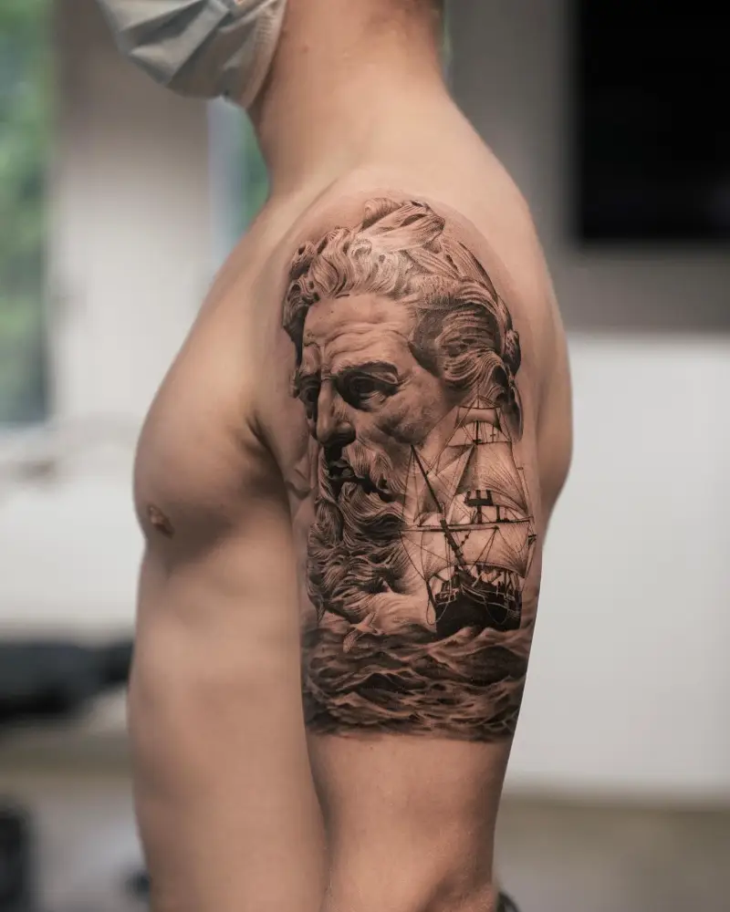 Poseidon Ship Sleeve Tattoo