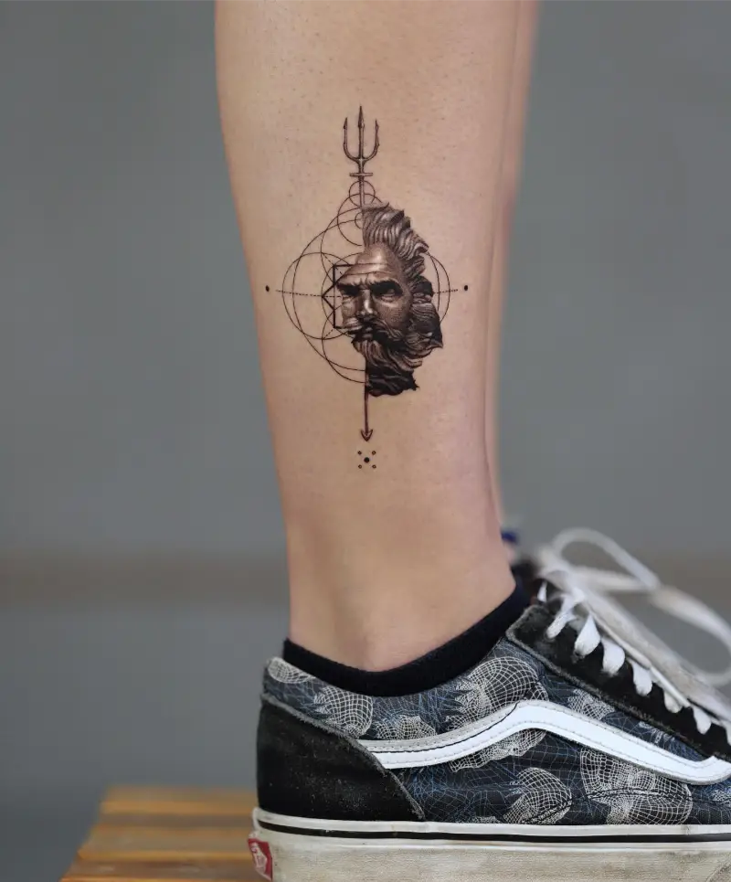 Poseidon With Trident Geometry Tattoo