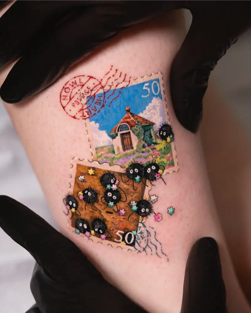 Postage Stamp Soot Sprite Tattoo