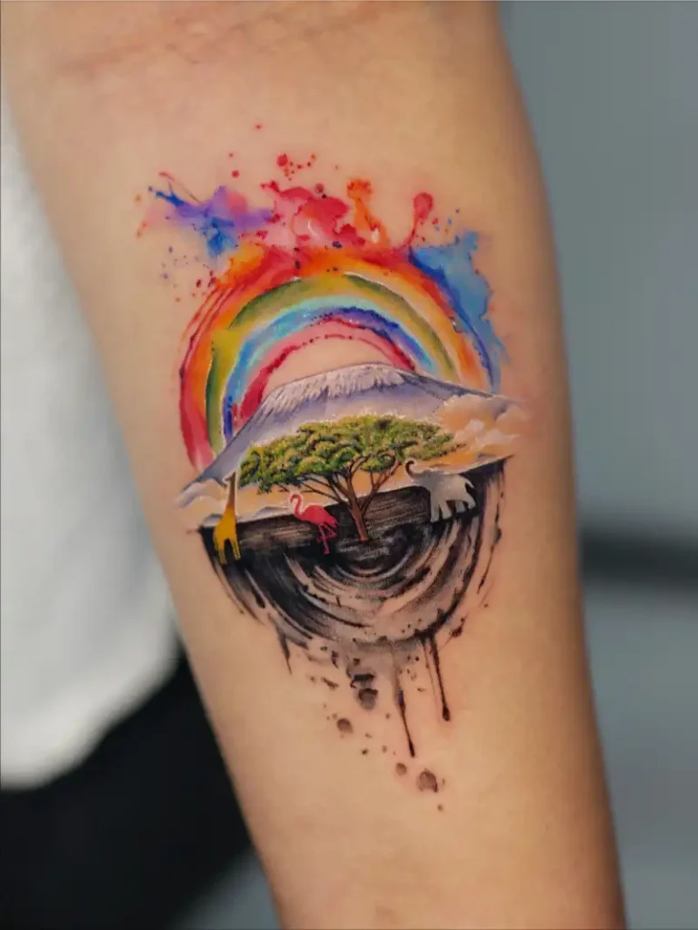 Rainbow Safari Landscape Tattoo