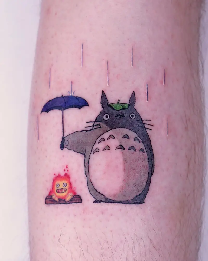 Rainy Day Totoro and Calcifer Tattoo