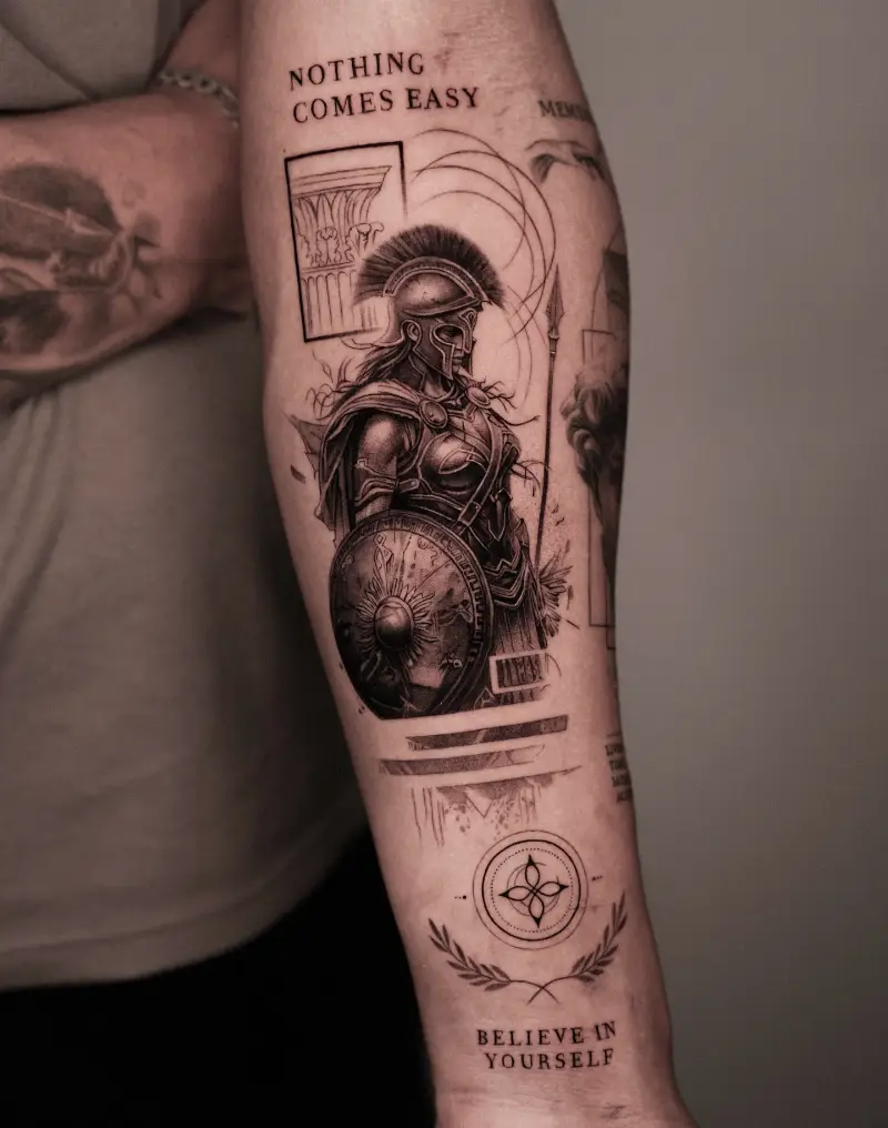 Realistic Athena Greek Goddess Tattoo