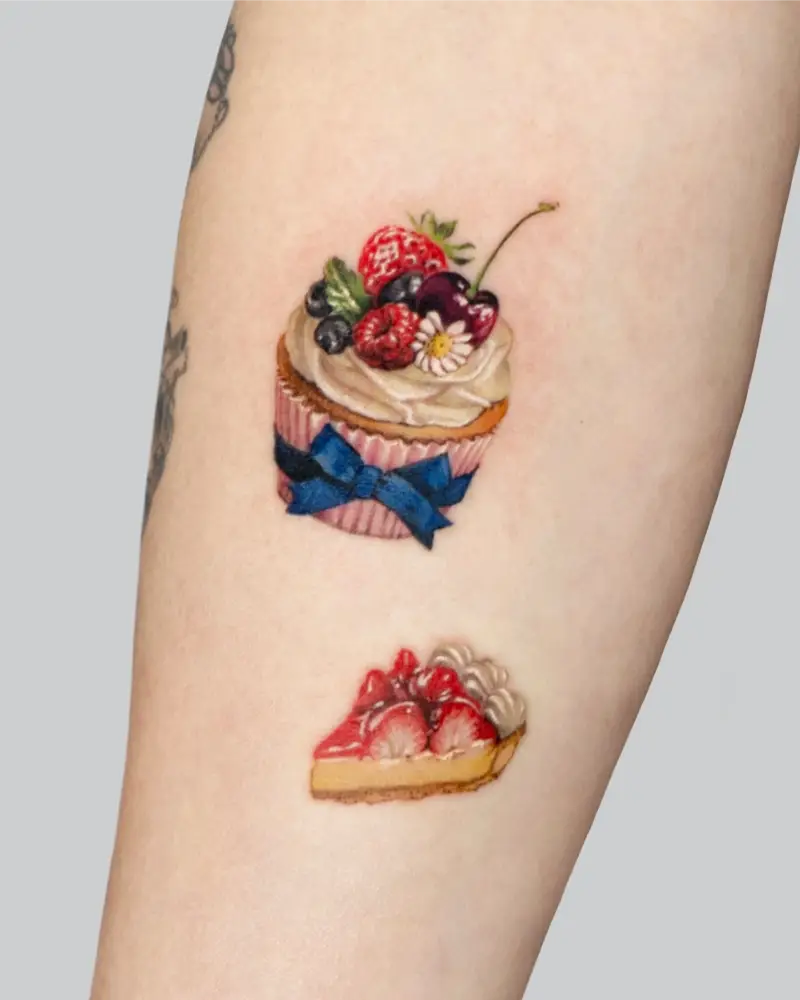 Realistic Berry Bouquet Cupcake Tattoo