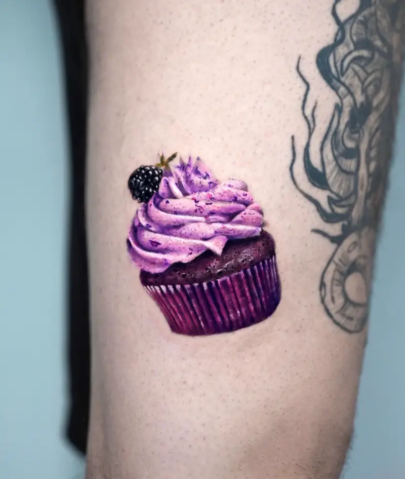 Realistic Blackberry Frosting Cupcake Tattoo