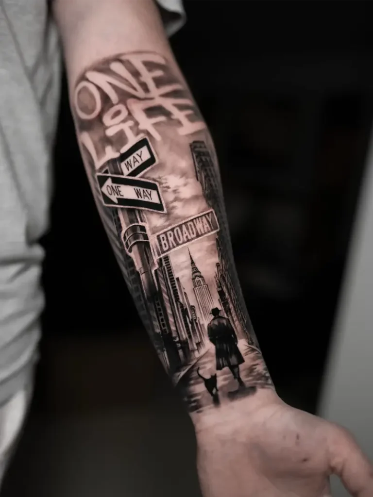 Realistic Broadway Street Scene New York Tattoo