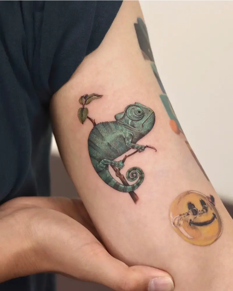 Realistic Chameleon Branch Tattoo