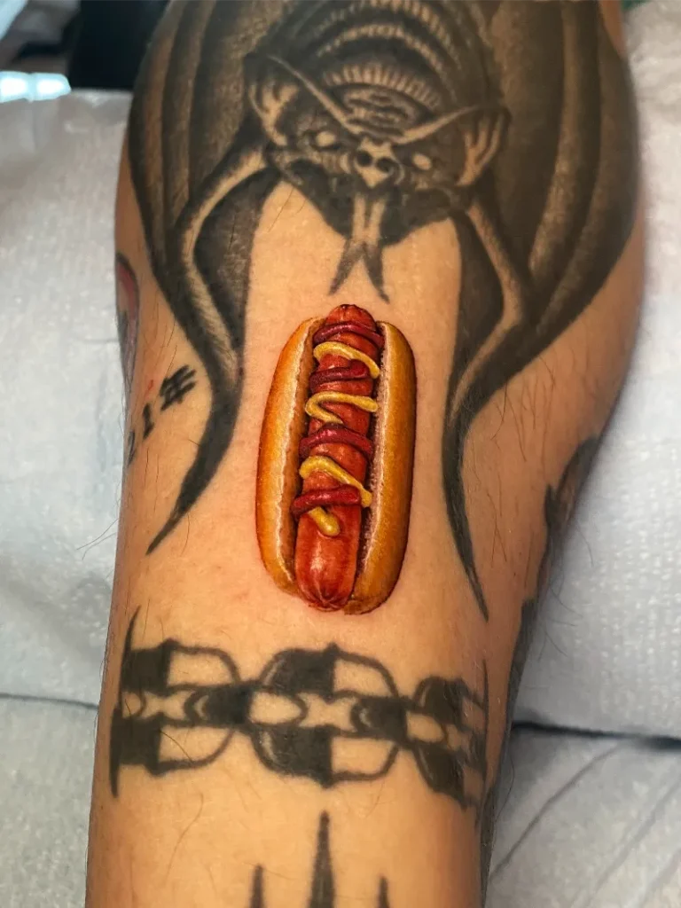 Realistic Gourmet Hot Dog Tattoo