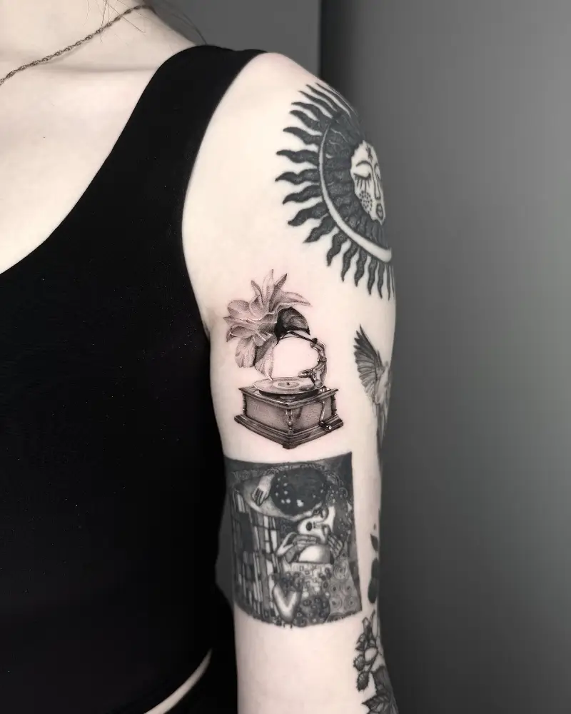 Realistic Gramophone Record Player Tattoo
