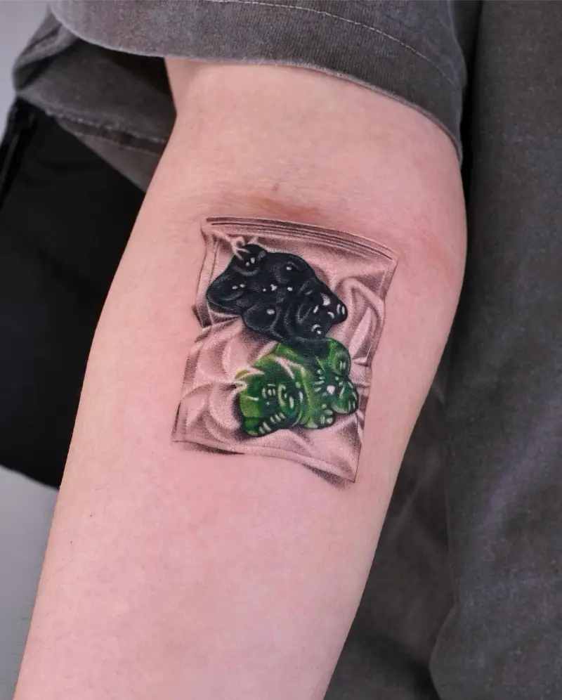 Realistic Gummy Bear Bag Tattoo
