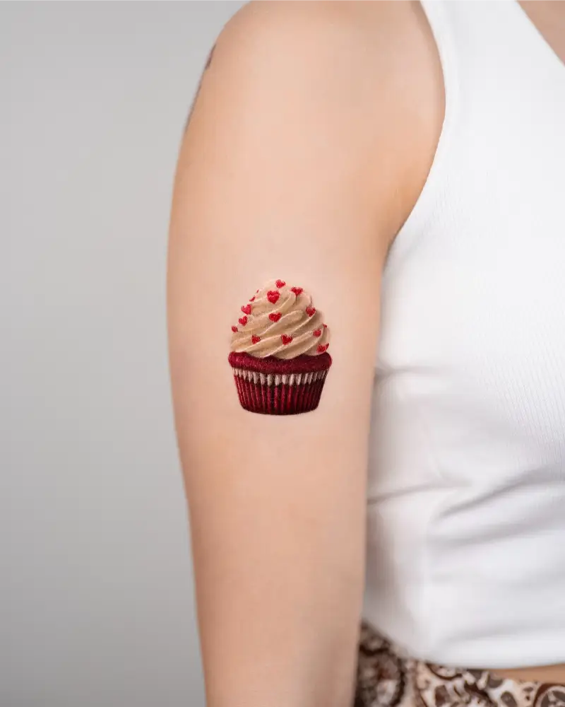 Realistic Heart Sprinkle Cupcake Tattoo