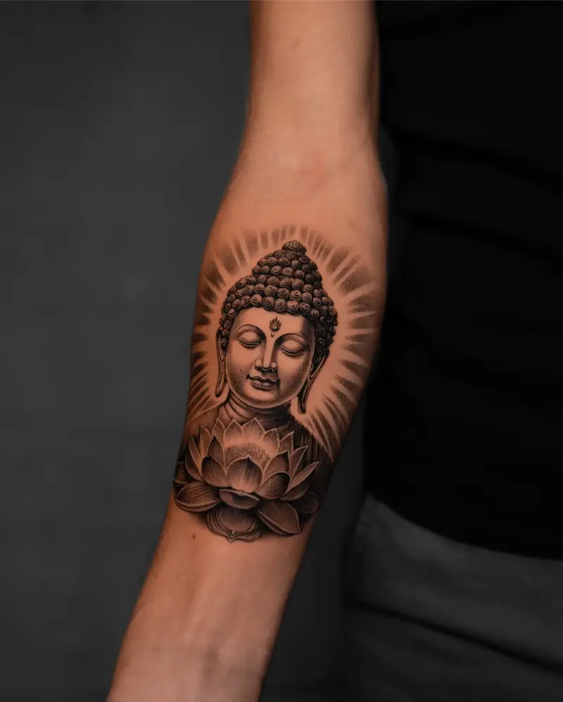 Realistic Lotus Buddha Portrait Tattoo