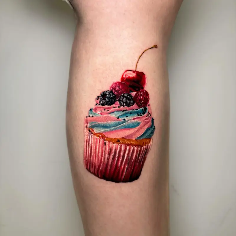 Realistic Mixed Berry Cupcake Tattoo