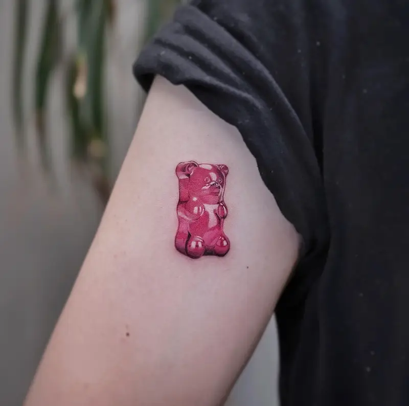 Realistic Pink Gummy Bear Tattoo