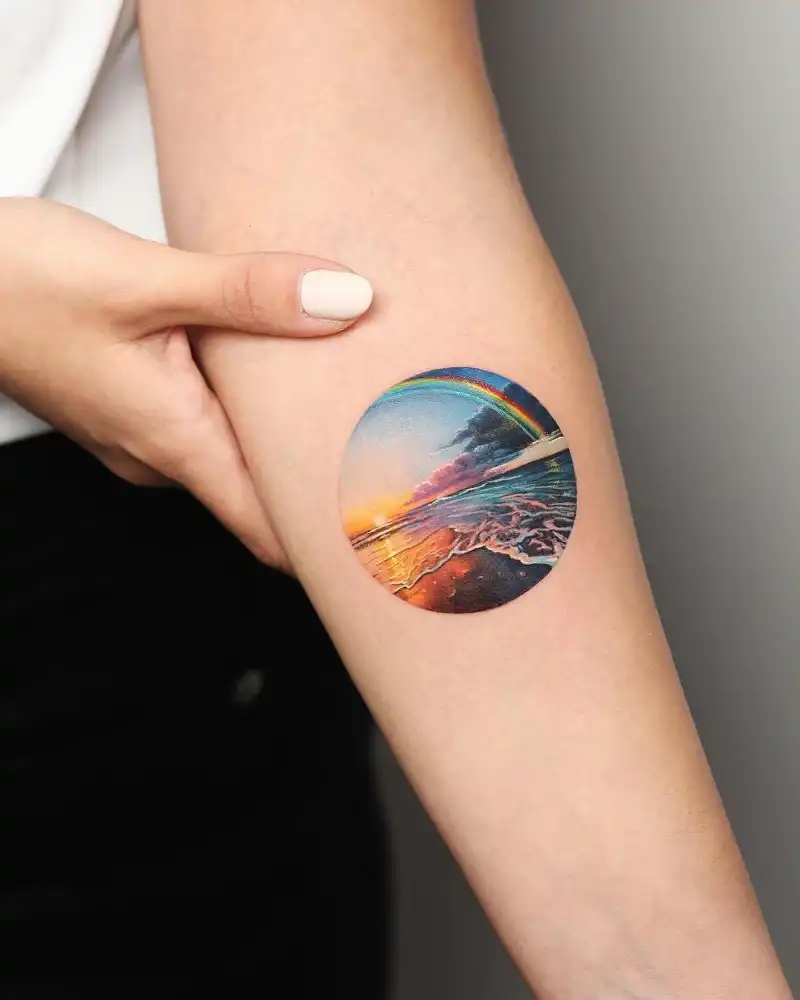 Realistic Rainbow Seascape Tattoo