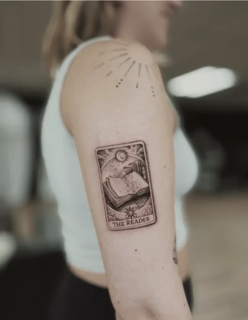 Realistic The Reader Tarot Card Tattoo