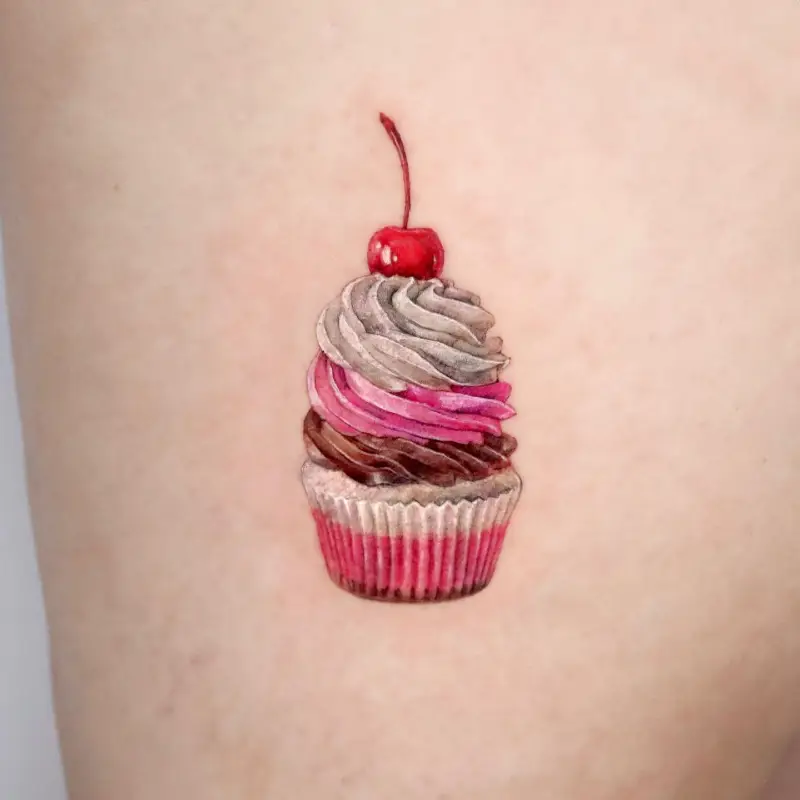 Realistic Triple Frosting Cupcake Tattoo