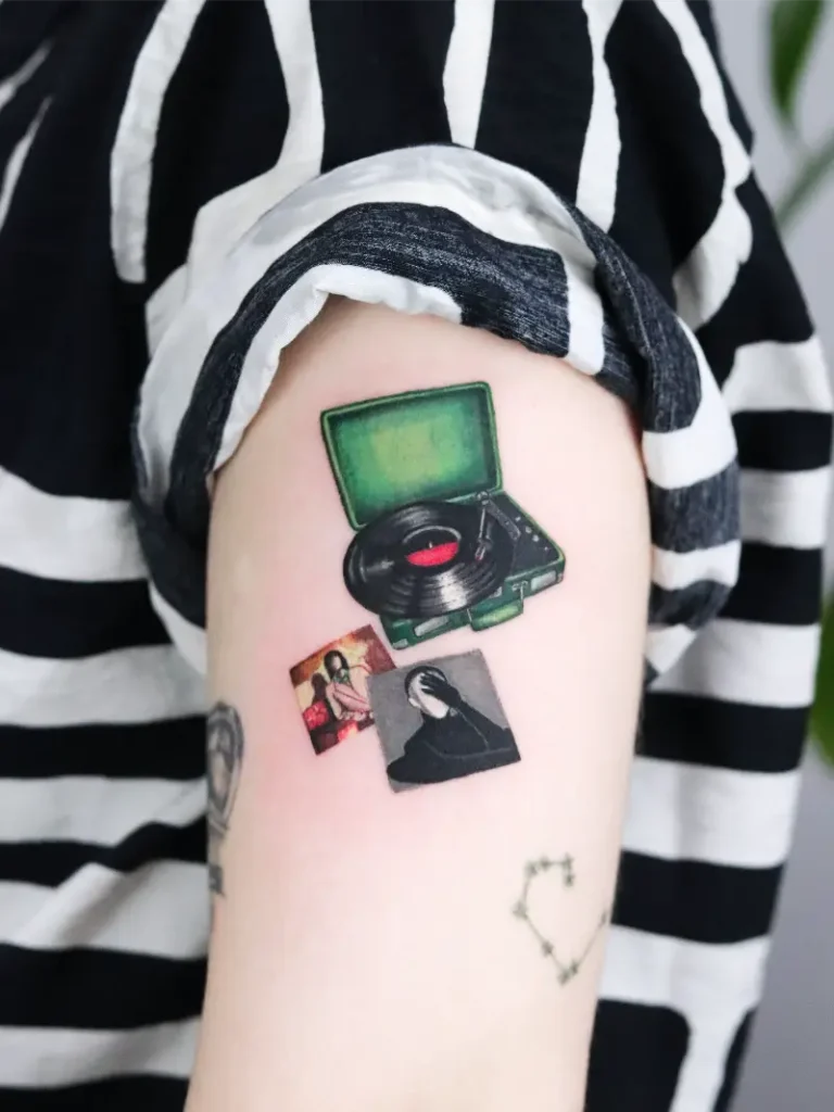 Realistic Vinyl Record Player Tattoo