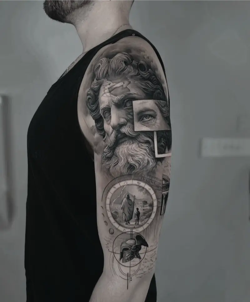 Realistic Zeus Sleeve Tattoo