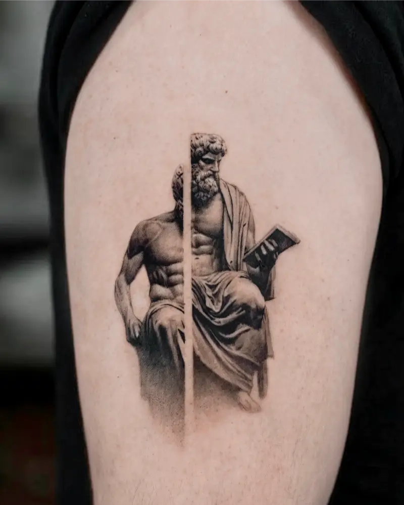 Realistic Zeus Statue Tattoo