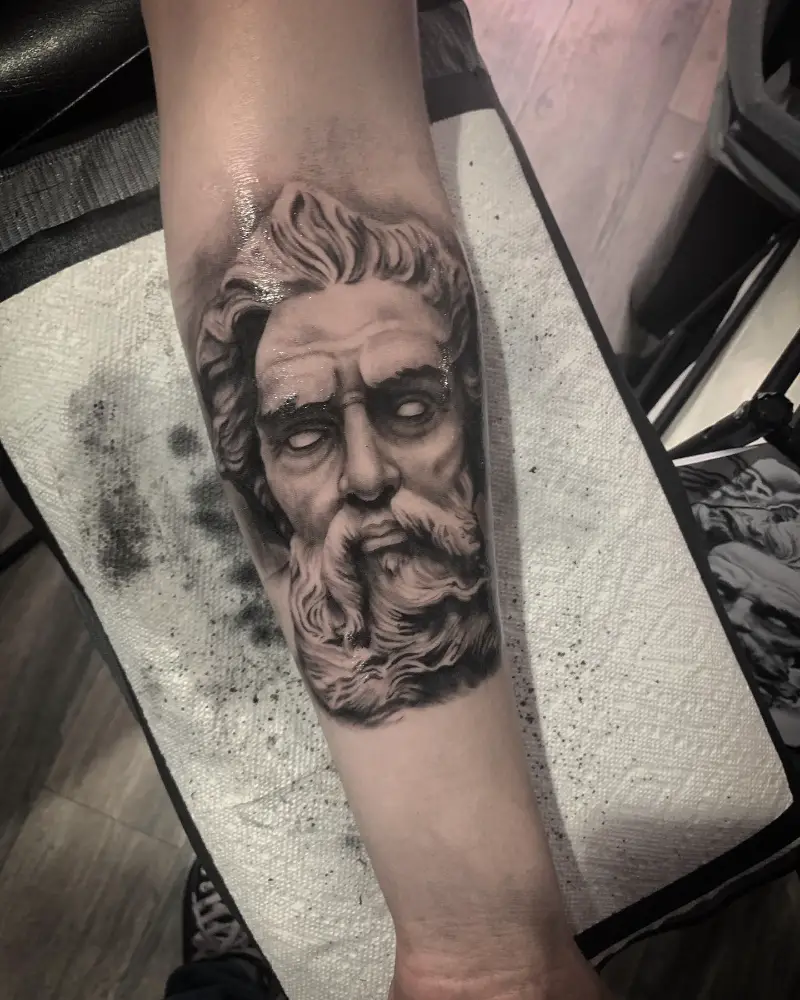 Realistic Zeus Statue Tattoo