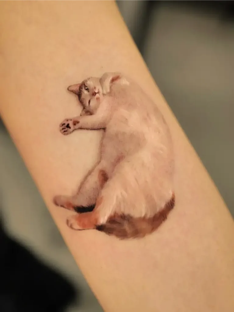 Relaxed Stretching Cat Tattoo