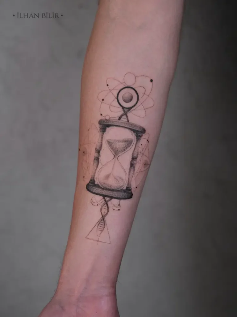 Scientific Fine Line Hourglass Tattoo