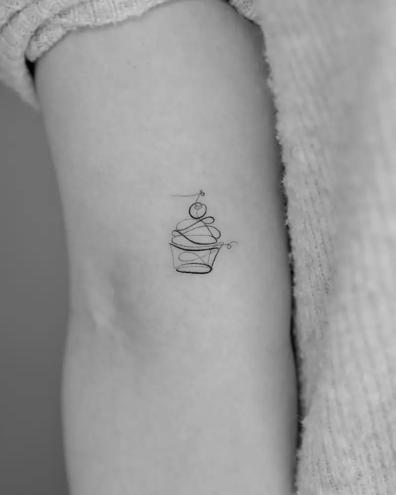Single Line Cupcake Tattoo