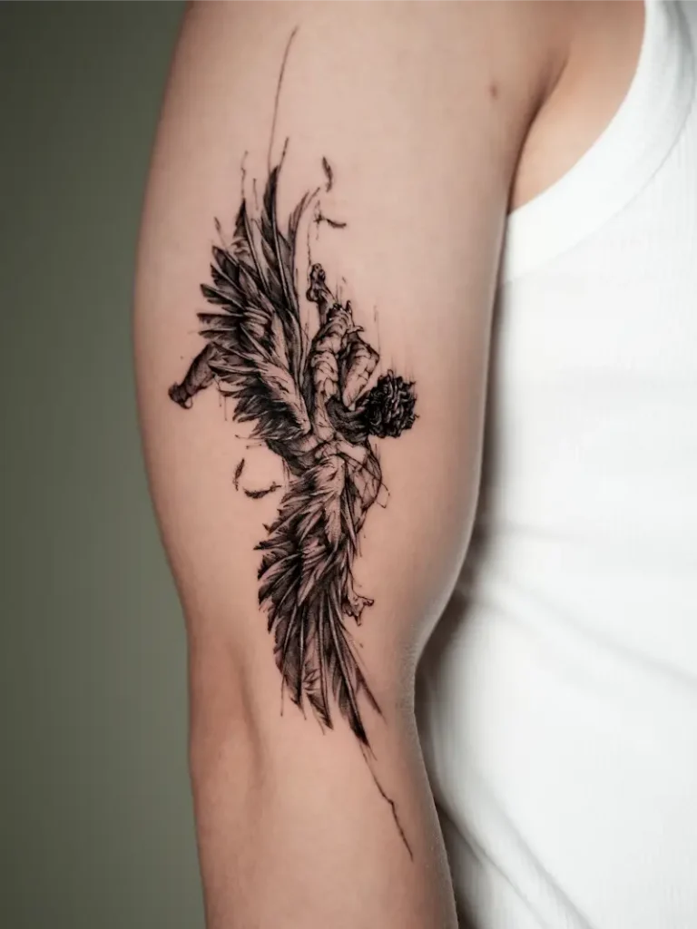 Sketch Style Icarus Falling Tattoo