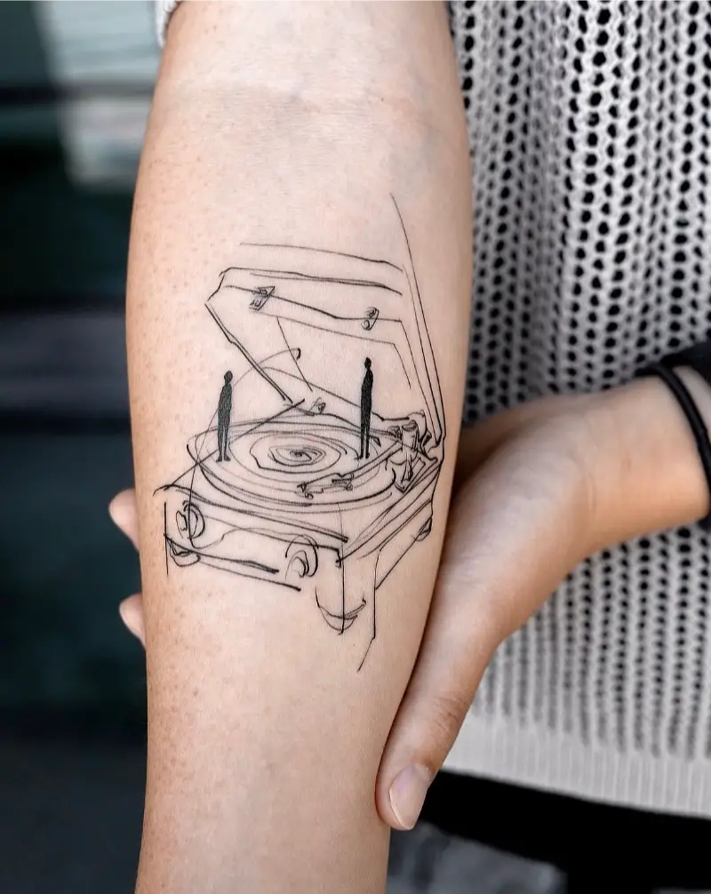 Abstract Sketch Style Record Player Tattoo