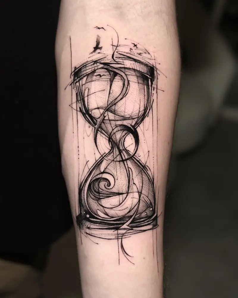 Sketchy Treble Clef Hourglass Tattoo