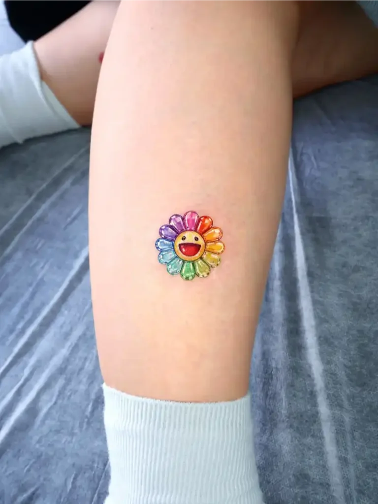 Smiling Rainbow Glass Flower Tattoo