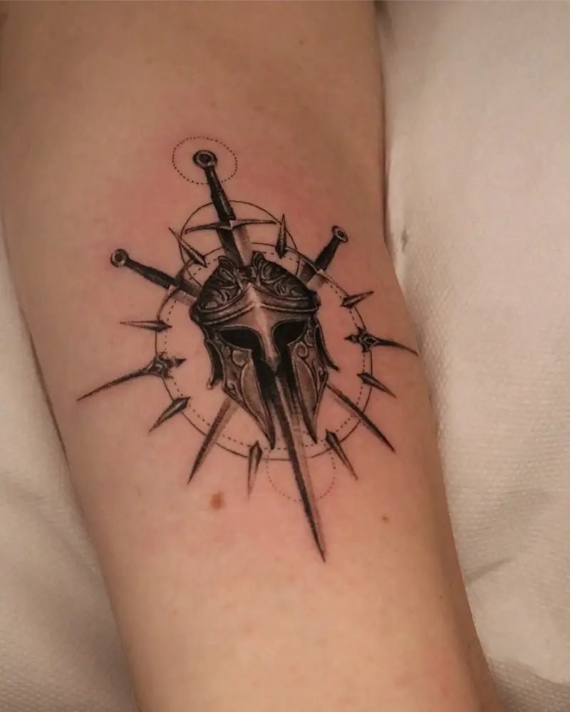 Spartan Helmet and Swords Tattoo