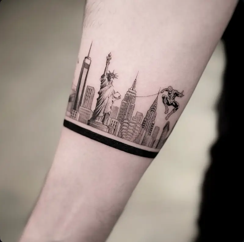 Spider-Man New York Skyline Tattoo