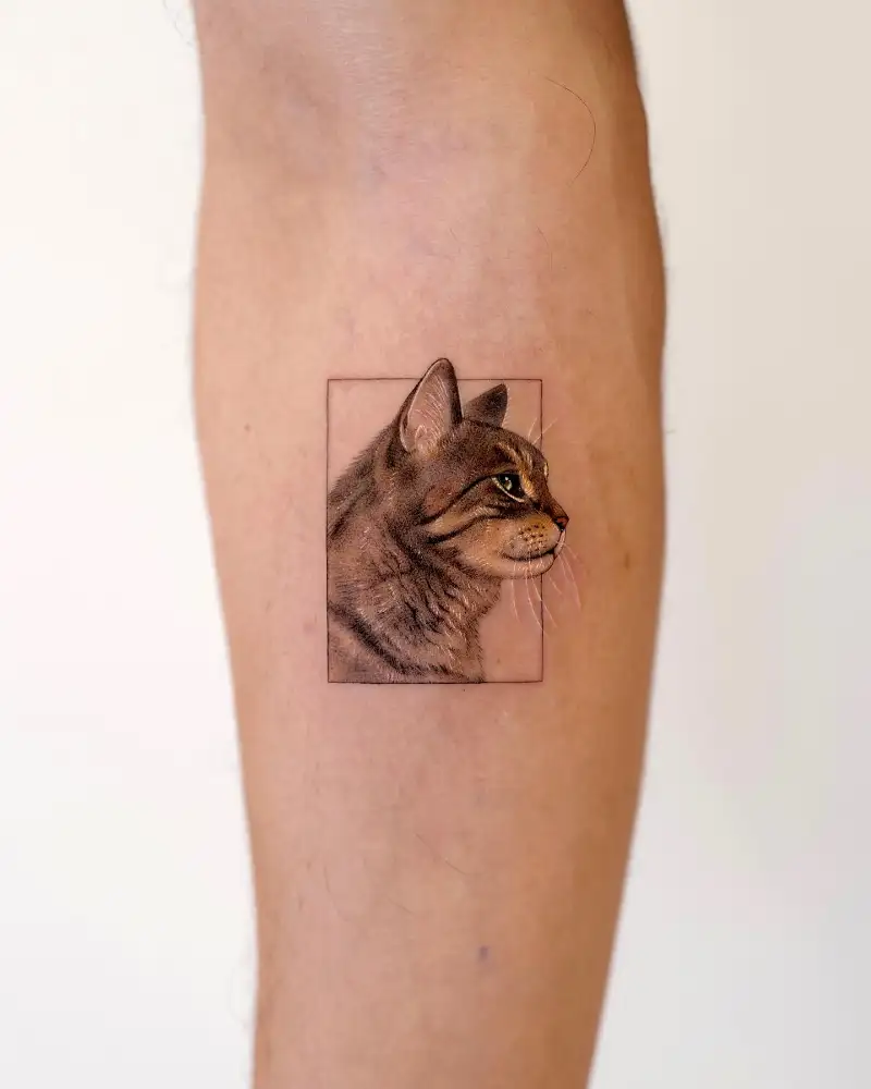 Square Frame Cat Portrait Tattoo