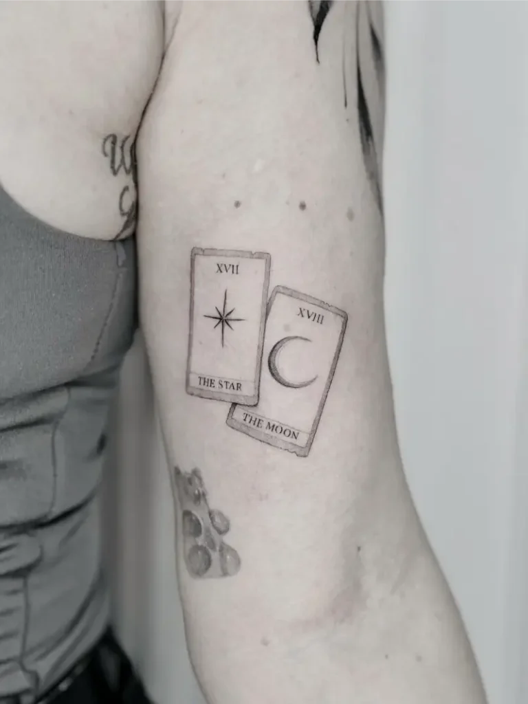 Star and Moon Minimalist Tarot Card Tattoo
