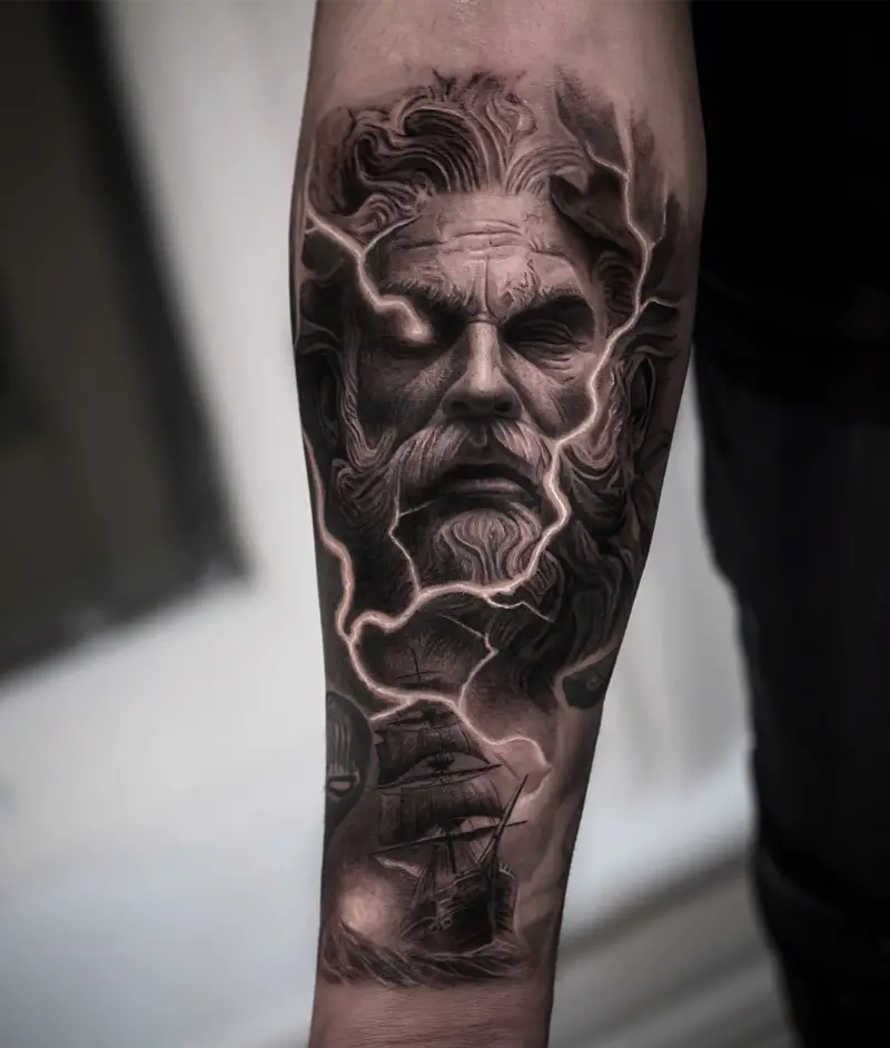 Storm Greek God Poseidon Realism Tattoo