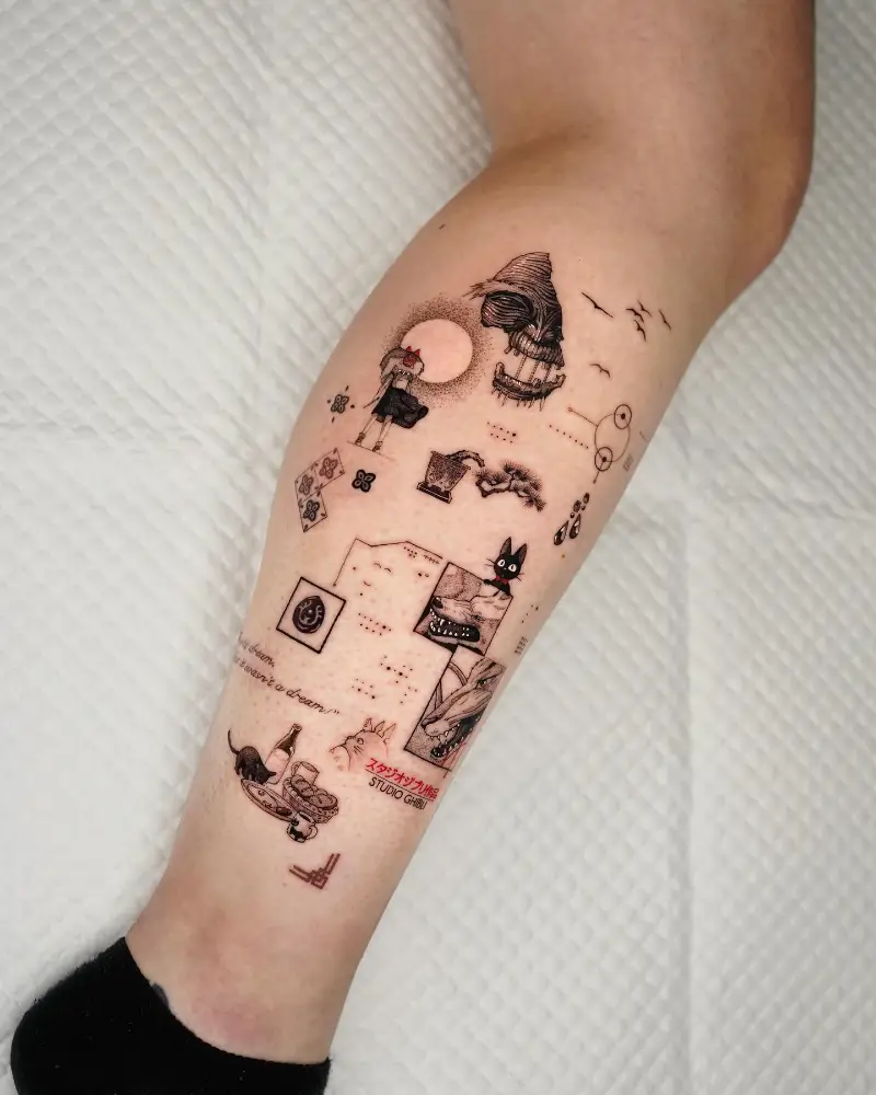 Studio Ghibli Patchwork Leg Sleeve Tattoo