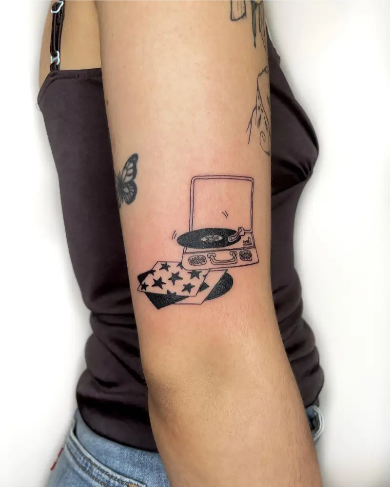 Suitcase Record Player Tattoo