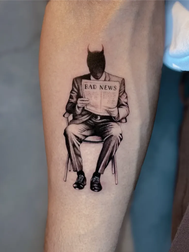 Surreal Bad News Devil Tattoo